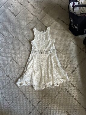 iris White Lace Sleeveless Fit-and-Flare Dress with Floral Waist